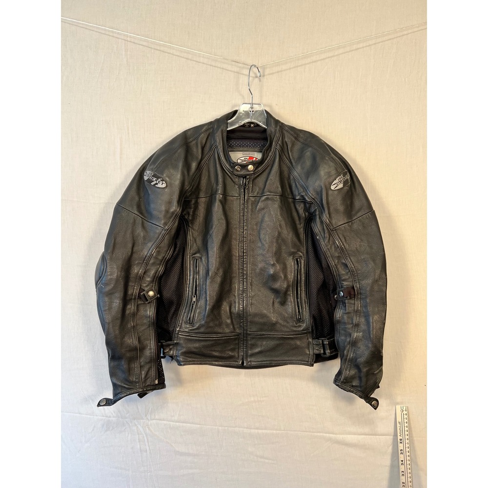 Joe Rocket Racing Black Leather Motorcycle Jacket Padded Armor Mens Medium